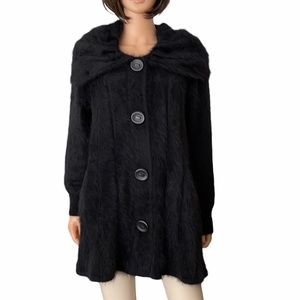 Vintage Venesha Luxe Black Angora Wool Button-Front Jacket